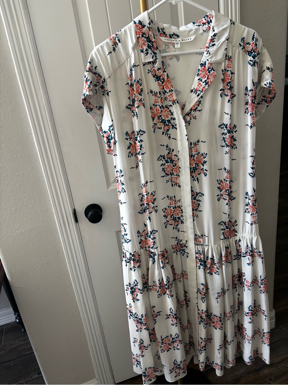 Veronica Beard White Floral Tiered Button-Front Dress
